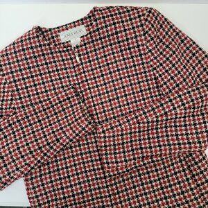 Jones Wear Womens Red/Black/White Houndstooth Full Zip LS Blazer Jacket 6
